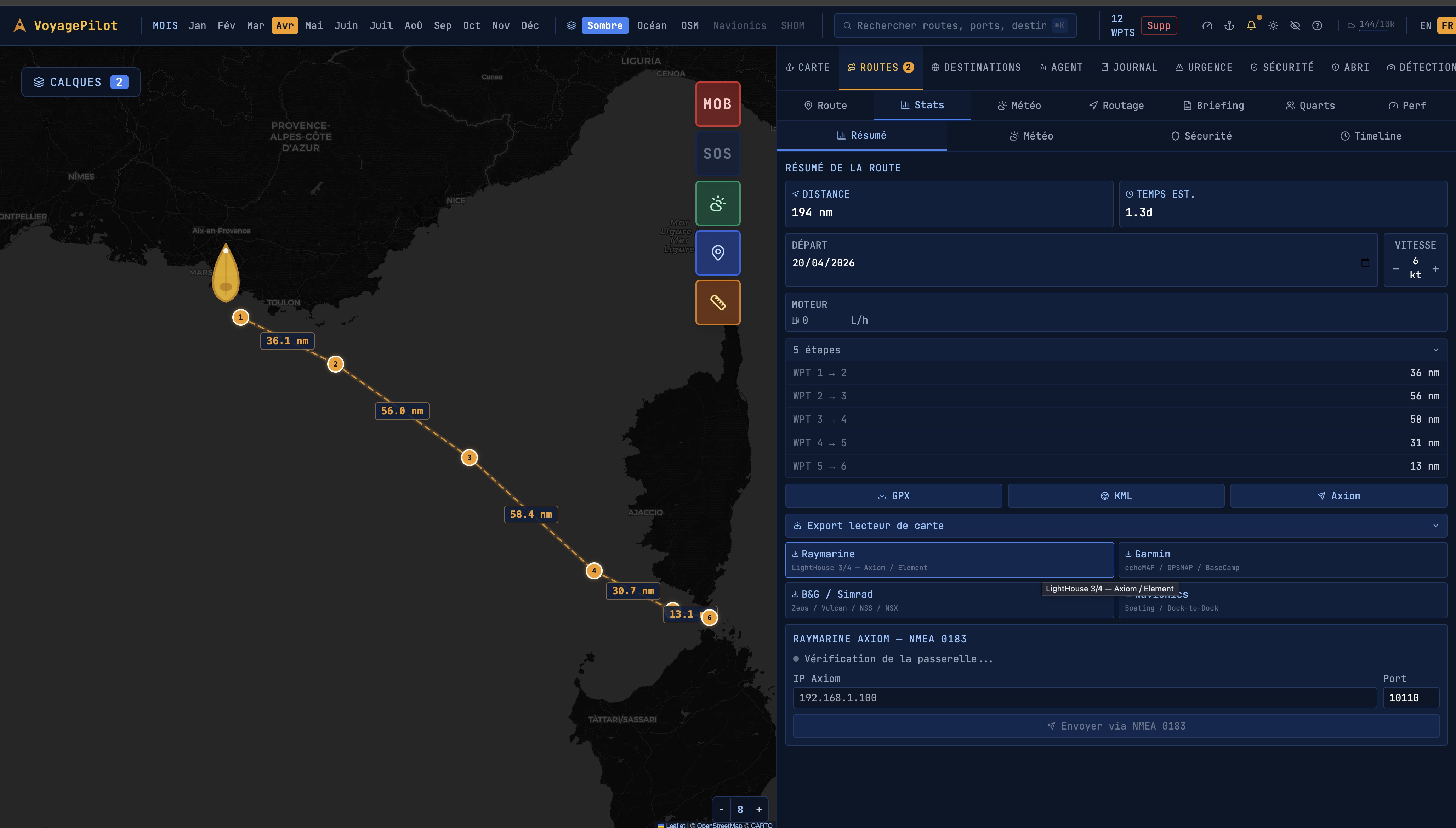 Export vers chartplotter
